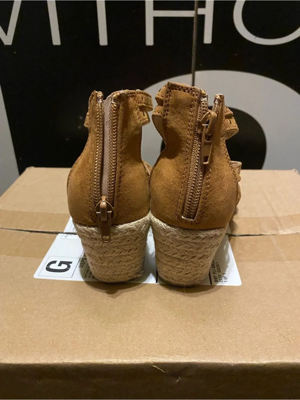 Girls' Tan Braided Espadrille Wedge Sandals with Studded Straps